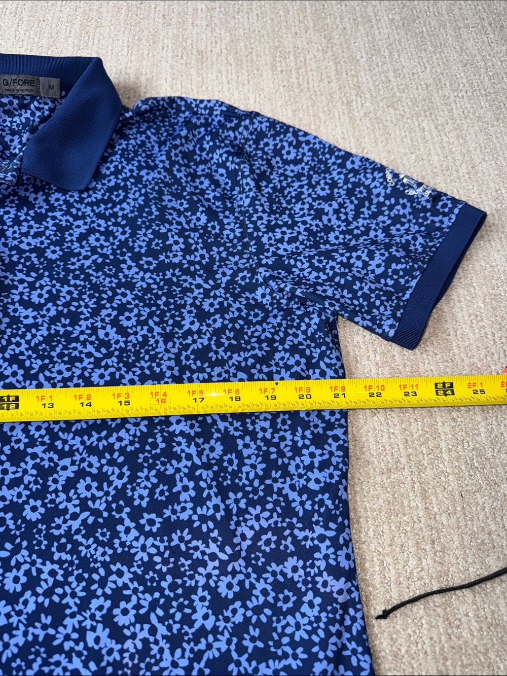 G/Fore Men's Size M Blue Danube Daisy Floral Stretch Golf Polo Performance Shirt - Picture 7 of 12